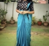 Picture of New sea blue saree with kalamkari blouse