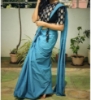 Picture of New sea blue saree with kalamkari blouse