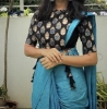 Picture of New sea blue saree with kalamkari blouse