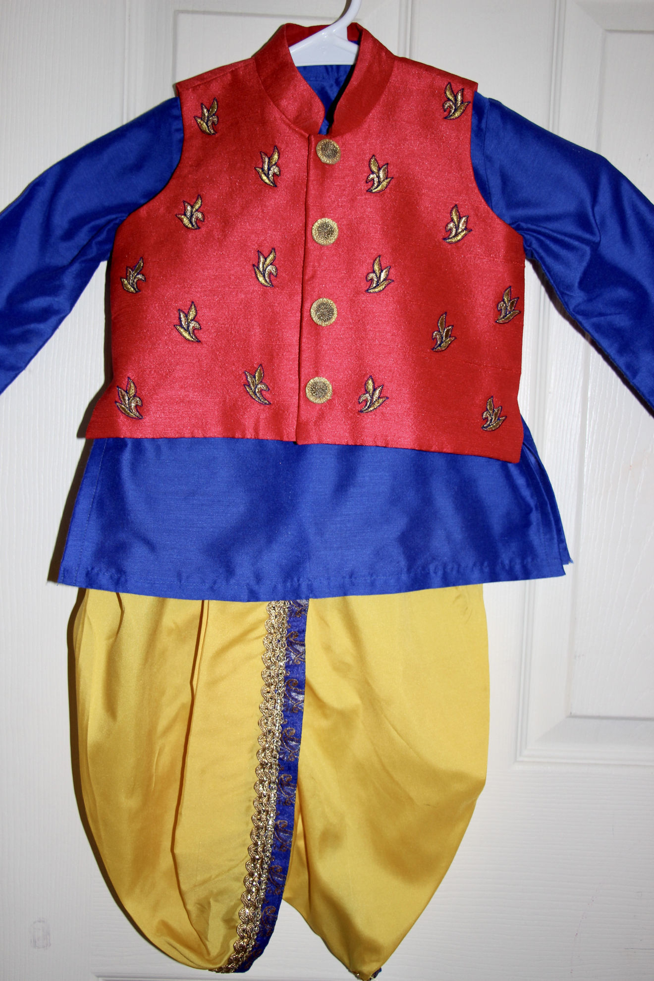 Babyhug Cotton Woven Full Sleeves Kurta & Dhoti Set Square Print - Blue & White