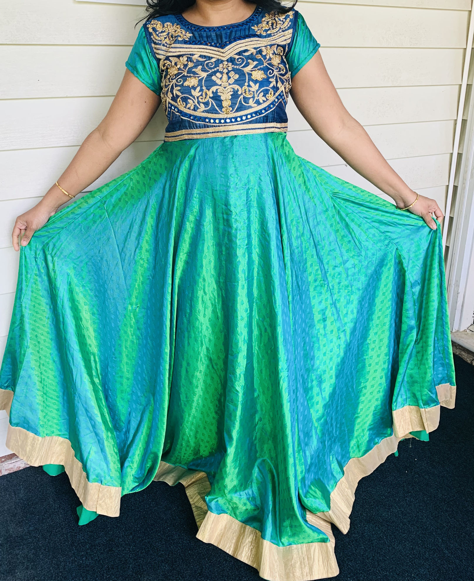 double colour long frock