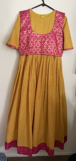 Picture of BRAND NEW Mustard pink long frock with a coat