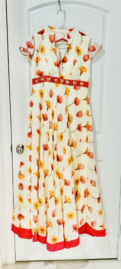 Picture of Long floral Dress with maggam work on the waist line