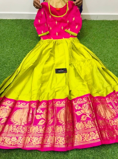 Picture of Brand New Raw Silk floor Length Frock With Contrast Border