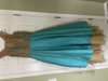 Picture of Stunning Dark Sea Green Long Frock with Gold yoke and bottom