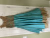 Picture of Stunning Dark Sea Green Long Frock with Gold yoke and bottom
