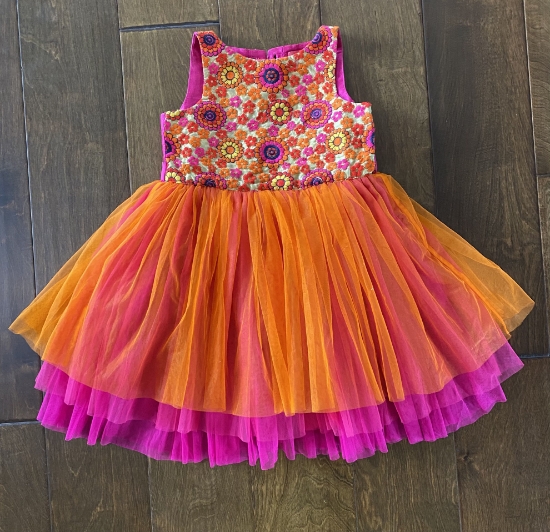Picture of Pink and orange knee length frock - 4 years