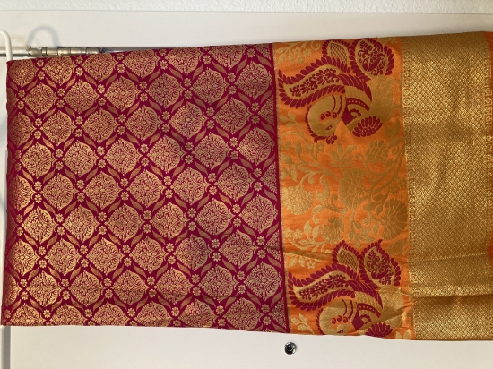 Picture of brand new Pink and yellow pure kanjeevaram saree