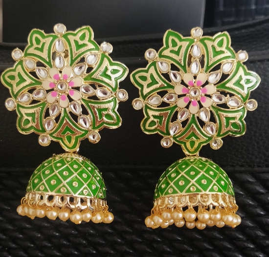 Picture of Brand new Beautiful Green Meenakari earrings