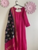 Picture of Pink pattu dress with pure silk ikkat duppata