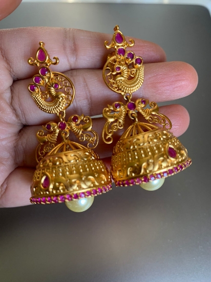 Picture of Ethnic earings /Pink Kundan Jhumkas(Gold Finish)