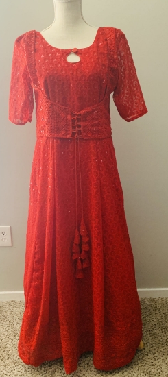 Picture of New red georgette chickenkari long frock …