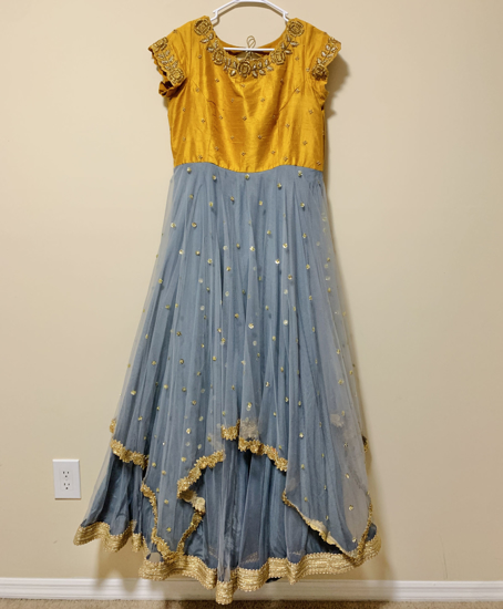Picture of Beautiful Yellow and gray combination long dress