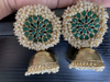 Picture of Brand New Green Kundan and Pearl Jhumkis With Gold Plating