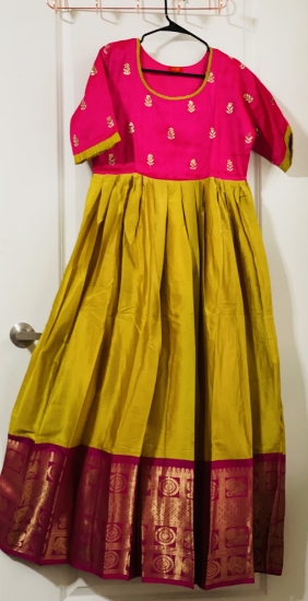 Picture of Yellow with pink long dress in L size