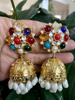 Picture of Brand New Statement earrings  Navaratna Stud Jhumkas