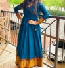 Picture of Peacock blue venkatgiri dress full sleeves