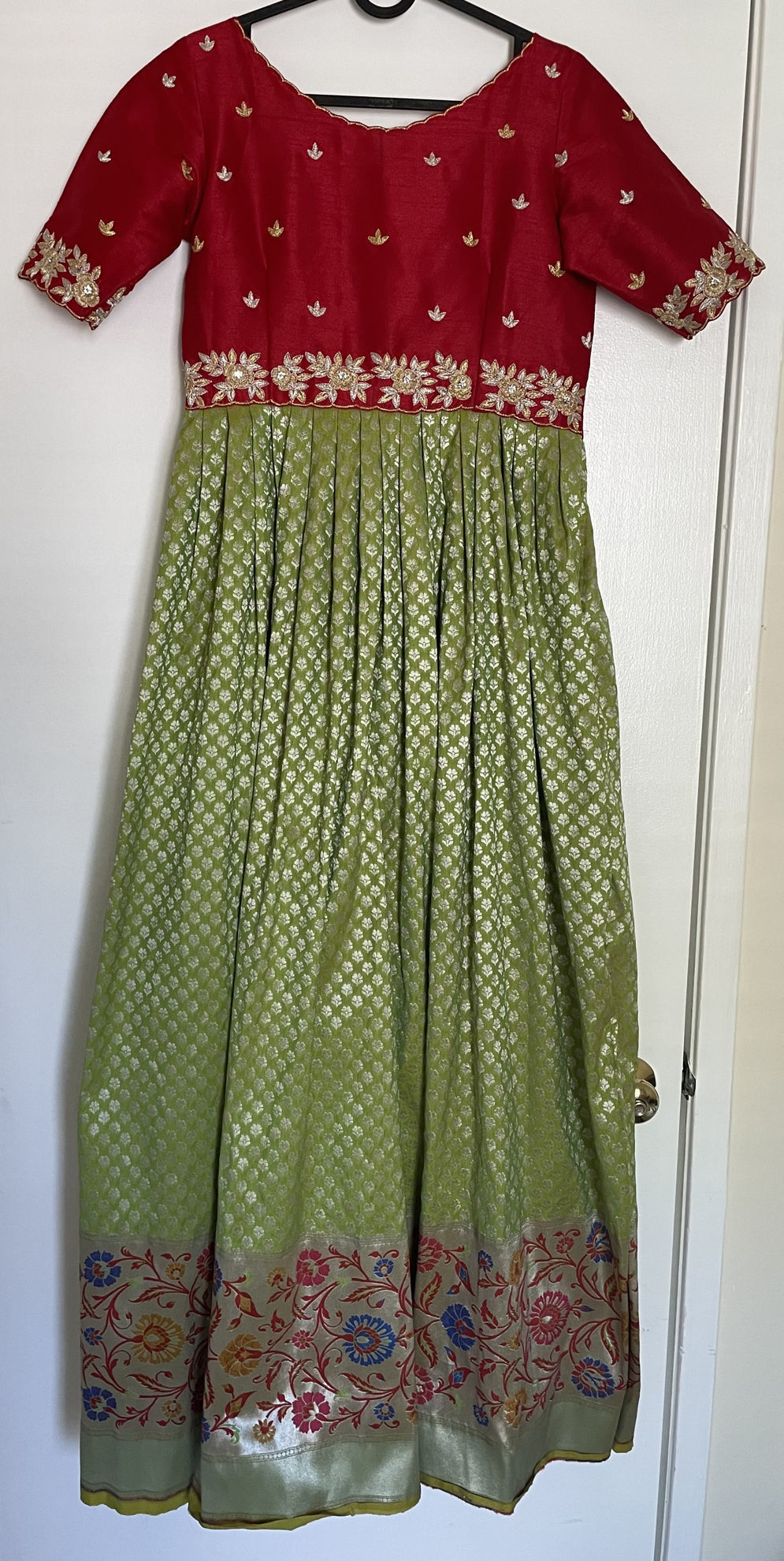 red and green frock