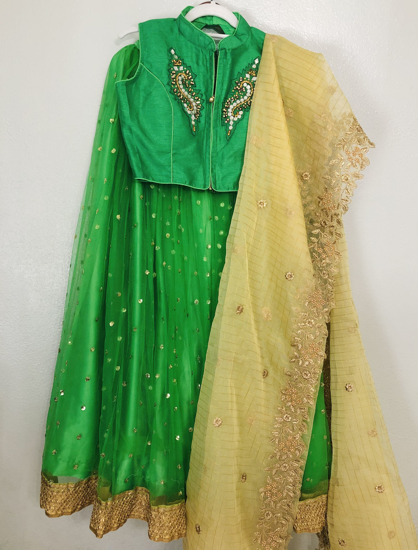 Soft Banarasi Silk Lehenga Fabric Set With Cut Work Dupatta – Siri  Collections