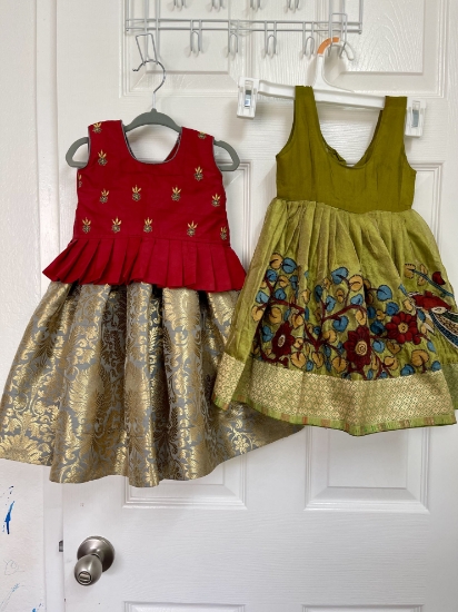 Picture of Kids-Benaras lehenga and zari kota lehenga with one common blouse 2.5 yrs
