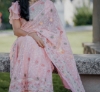 Picture of Light weight beautiful thread work rose milk color saree with custom ruffle blouse