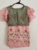 Picture of Light weight beautiful thread work rose milk color saree with custom ruffle blouse