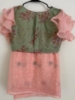 Picture of Light weight beautiful thread work rose milk color saree with custom ruffle blouse