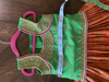 Picture of New Orange and green pattu lengha - 4-5 years