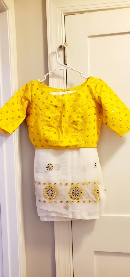 Picture of Brand New Lenin mirror saree with blouse stitched