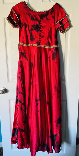 Picture of Red and Black Shibori  long dress with ruffle sleeves