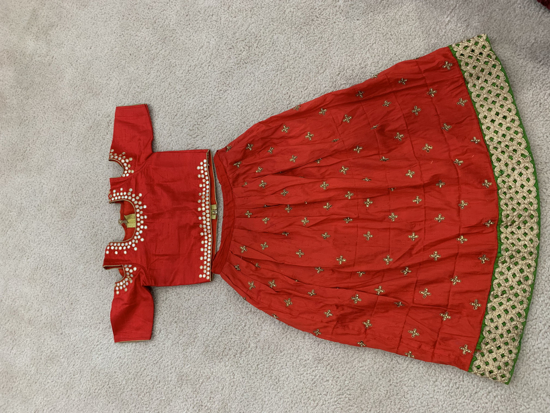 Picture of Red Lehenga with mirror and stone work