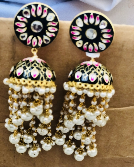 Picture of Black Meenakari Jhumkas