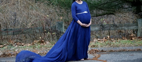 Picture of NEW NAVY BLUE MATERNITY PHOTOSHOOT GOWN WITH LONG TRAIL
