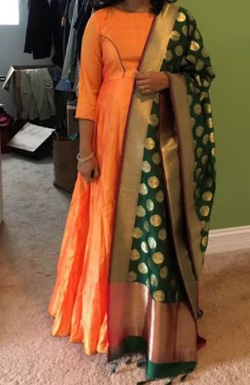 Picture of orange long frock without dupatta
