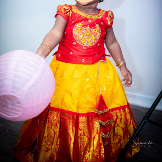 Picture of Kids kanchipattu lehanga with raw silk blouse