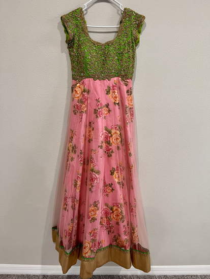 Picture of Floral anarkali with heavy maggam work yoke