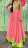 Picture of Partywear pure organza long frock with rich designed raw silk yoke part