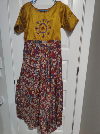 Picture of Kalamkari dress with beautiful machine work On rawsilk