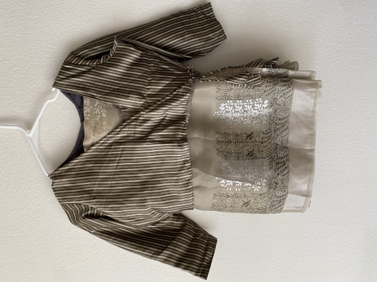 Picture of Grey color georgette saree with overcoat designer blouse