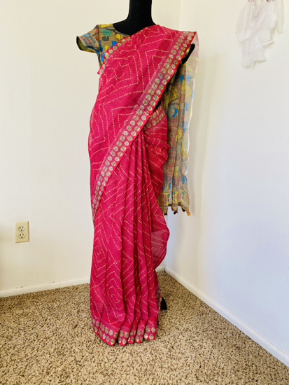 Picture of bandini cotton silk saree with kalamkari blouse