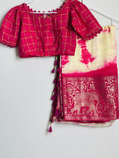 Picture of Jute tie and dye saree with kanchi border
