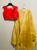 Picture of Tomato RED and gold colorcrop top paried with gold duppata