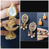 Picture of Amrapali fusion jhumkas, Doublet earrings, Brass peacock dual tone earrings, pearl studs