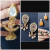 Picture of Amrapali fusion jhumkas, Doublet earrings, Brass peacock dual tone earrings, pearl studs