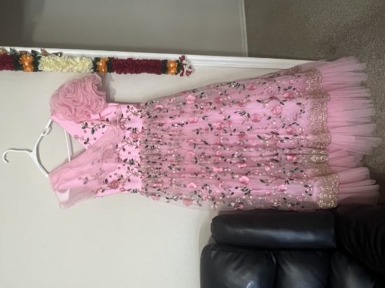 Picture of Pink designer long frock with rose sleeve