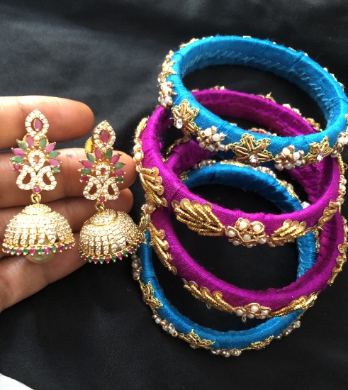 Picture of Brand new jhumkha,Maggam work bangles combo