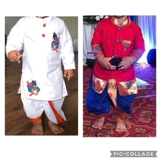 Picture of Kids paithani and Lenin Krishna dress combo 1-2Y