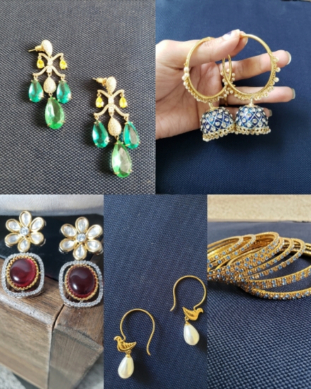 Picture of Cocktail Ad earrings,  hoop jhumka, dual tone tyaani ruby earrings, pearl drop earrings