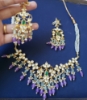 Picture of Pachi kundan necklace with lavender color beads