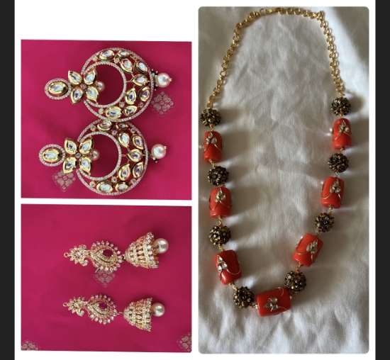 Picture of kundan and cz fashion earrings and beads haram